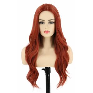 Topcosplay Women Wigs Red Long Wavy Curly Wig Middle Part Full Wigs Synthetic Halloween Costume Wig (Auburn)