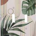 Decorative Light Switch Plate Covers Boho Mid Century Arch Green Leaves 2 Gang Light Switch Cover Plate Double Toggle Wall Plate Outlet Covers for Bedroom Home Decor2 Pack