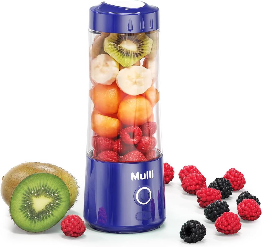 Mulli Portable Blender 14oz-USB Rechargeable Smoothie Maker with 6 Stainless Steel Blades, Personal Mini Blender for Shakes, Baby Food, Travel, Gym & Kitchen, BPA-Free
