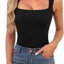 OwnTime Womens Square Neck Tank Tops Dressy Summer Sleeveless Shirts Sexy Going Out Fitted Trendy Tops T Shirts Blouses (Medium,)