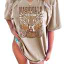 Oversized Wild West Cowboys T-Shirt for Women Vintage Country Music Tee Western Rodeo Graphic Tee Short Sleeve Loose Top, size L