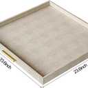 HofferRuffer Extra Large Square Serving Tray, Elegant Faux Leather Ottoman Tray with Gold Hardware Handles, Serve Tea, Coffee or Breakfast in Bed, 24 x 24 inches (Light Grey, 24" x 24" x 2")