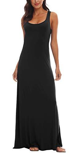 Urban CoCo Women's Scoop Neck Solid Sleeveless Summer Beach Tank Top Casual Maxi Dress Black.XL
