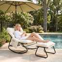 TLSUNNY Outdoor Papasan Rocking Chair with Ottoman, Lounge Chair with Cushion & Sturdy Metal Frame, Patio Rocker Chair for Balcony Backyard Porch Bedroom (1, Beige)