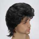 Men's 80s Short Black Mullet Wig, Disco Rocker Punk Synthetic Cosplay Halloween Wig