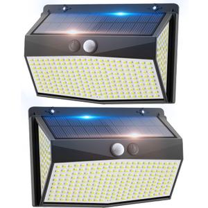 318 LEDs Motion Sensor Outdoor Lights 600LM 6500K Solar Powered Flood Lights Outdoor IP67 Waterproof with 3 Modes 270 Wide Angle Security Wall Lights for Outside Yard Garden- 2 Pack
