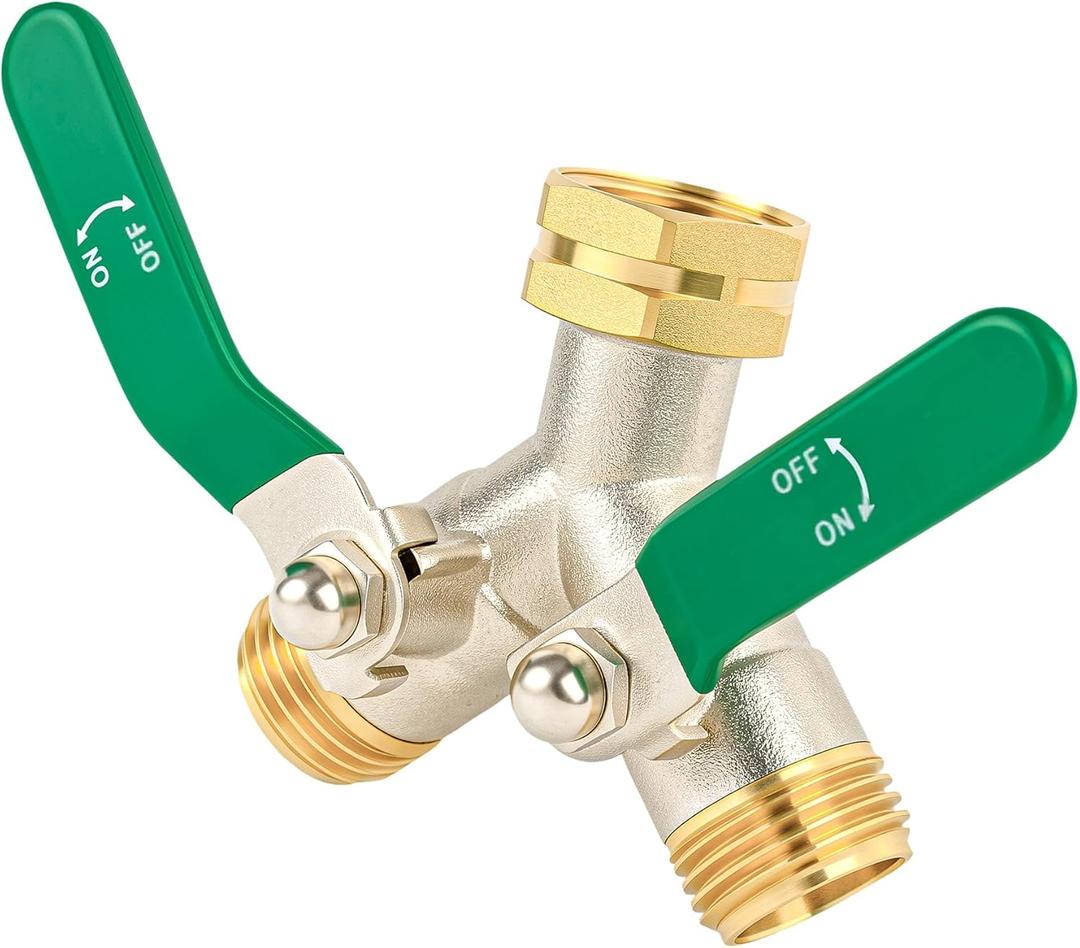 Love Is War 2 Way Y Garden Hose Splitter, 3/4" GHT Thread Brass Hose Connector, High Flow Outdoor Faucet Splitter for RV Yard Garden Watering