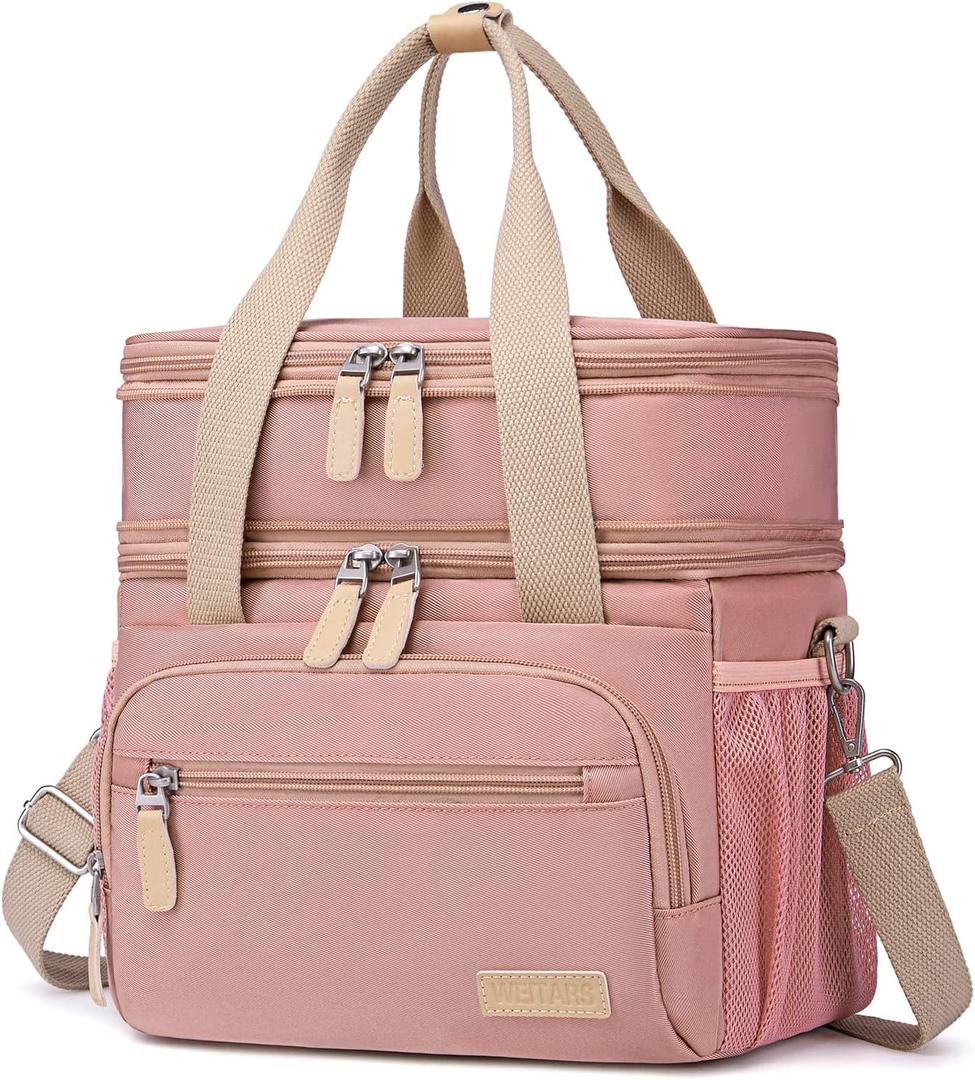 Weitars Lunch Bag for Women, Loncheras Para Mujer, Leakproof Insulated Large Lunchbox Dual Compartment Lunch Box Adult For Work Beach Picnic Hiking (15L) (Pink)