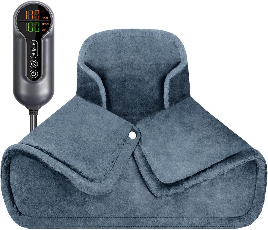 Heating Pad for Neck and Shoulders and Back, Electric Weighted Heat Pad for Pain Relief, 6 Heat Settings & Auto Shut Off Heated Wrap, Machine Washable Ultra Soft Fabric, Gifts for Women, Men, Mom, Dad (23'' x 17'', Dark Gray)