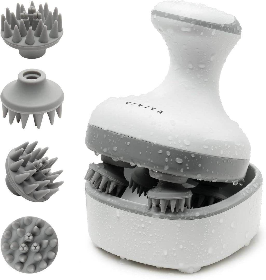 Electric Scalp Massager, Portable Rechargeable Head Massager with 8 Removable Massage Claws, Waterproof Handheld Hair Scalp Scratcher for Full-Body Massage and Stress Relax (White)