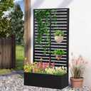 Metal Raised Garden Bed with Trellis,Planter Box for Climbing Plants, Vegetables & Vines, Features Drainage Holes and Privacy Screen.raised garden beds outdoor planters for porch (Black, 71"x35"x16")