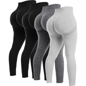 NORMOV 4 Piece Butt Lifting Workout Leggings for Women, Seamless Gym Scrunch Booty Lifting Sets (Medium, 4packs(2black+dark Grey+light Grey ))