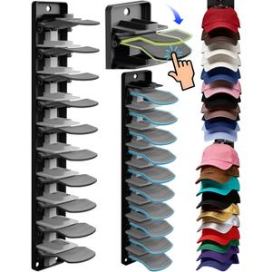 2 Pack Baseball Cap Organizer Can Hold up to 20 Hats for Wall Mount Closet Door Bedroom, Easy to Install Large Capacity Baseball Caps Organizer with Spring Clips, Clean, Space-Saving Hat Storage