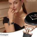 Wearlizer Leather Bands Compatible with Samsung Galaxy Watch 8 Band 40mm 44mm/Watch 8 Classic 46mm, Dressy Designer Slim Leather Strap Wristband Accessories with D-Shape Metal Buckle for Women