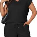 Huukeay Women's 2 Piece Plus Size Loungewear Short Set, Summer Casual Outfit Cap Sleeve T-shirt and Short Trendy Matching Set (XXL)