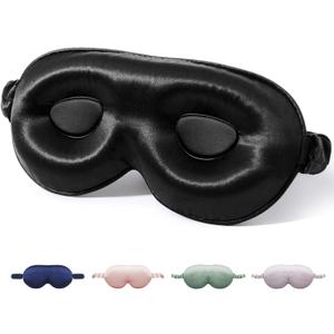 100% Mulberry Silk Sleep Mask for Unisex, 22 Momme 3D Silk Contoured Eye Mask, Breathable Light Blocking Blindfold with Adjustable Strap, Blackout Eye Cover for Travel, Black