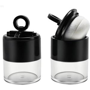 2Pcs 10g/0.34oz Black Mini Empty Refillable Loose Powder Box with Powder Puff Cap and Sifter DIY Cosmetic Foundation Powder Case Blusher Finishing Powder Jar Container for Makeup