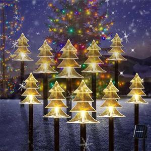 Outdoor Christmas Decorations, Solar Xmas Pathway Lights, Set of 10 Waterproof Landscape Christmas Lights, LED Lamp for Yard Lawn Patio Walkway Decor (10PCS-Warm White-Tree)