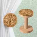 Leinuosen Boho Curtain Holdbacks Rattan Tiebacks Pack of 2 Curtain Holdbacks for Curtains Wall Mounted Wooden Drapery Hook for Door Window Treatment Sheer and Blackout Panels(Round)