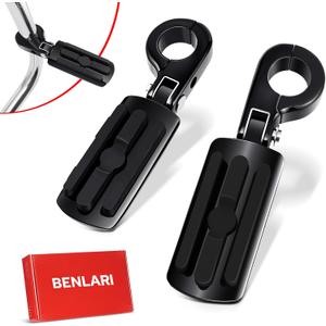 Benlari Highway Pegs P-Clamp A3 Steel Motorcycle Foot Pegs Fit For 1.25'' Crash Bars Foot Pedal Bracket Clamp Compatible with Harley Davidson Touring Electra Road Glide Road King (Black)