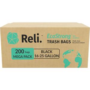 Reli. EcoStrong 16-25 Gallon Trash Bags | 200 Count Bulk | Black | Eco-Friendly | Made from Recycled Material