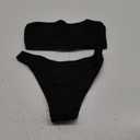 YIMISAN Women's Two Piece Bandeau Swimsuit Ribbed Strapless Tube Bikini Top with Mid Waist Cheeky Bottom Bathing Suit (Black) S