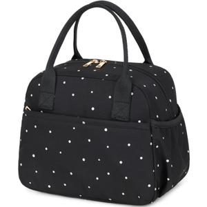 CAMTOP Lunch Box for Women Insulated Lunch Bag Lunchbox Cooler Thermal Leakproof Quilted Reusable Lunch Tote Bag for Work School Travel Picnic (Black White Dots)
