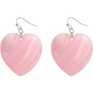 Heart Shaped Dangle Earrings for Women Handmade Shell Beads Drop Earrings for Gift (Pink)