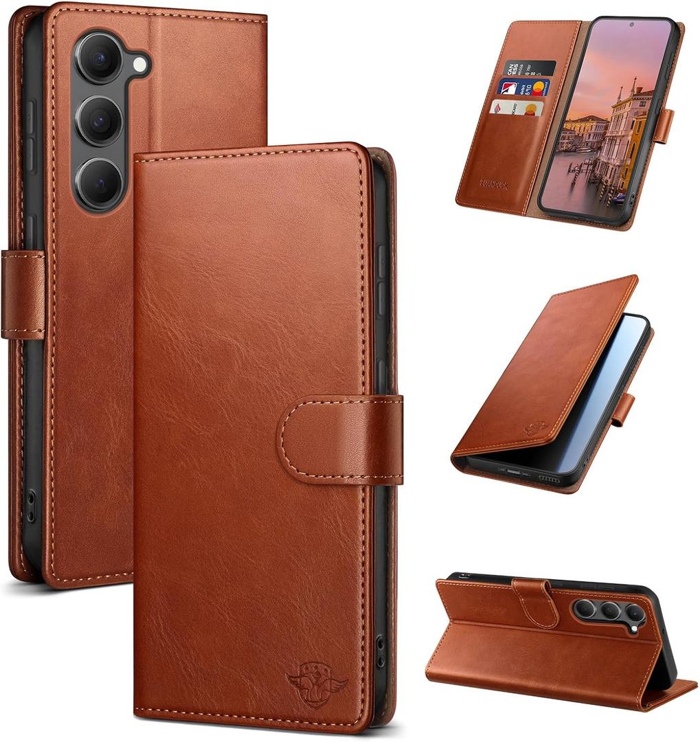 Wallet Case for Samsung Galaxy S23 with RFID-Blocking Credit Card Holder, PU Leather Folio Flip Cover Women Men Protective Phone Case Compatible with Samsung S23, Light Brown