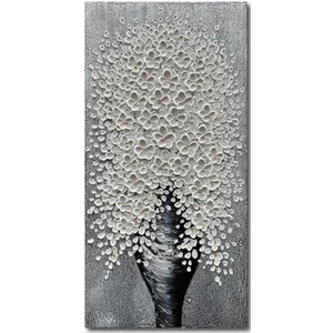 Epicler art 48x24 Inch Hand-Painted 3D Flower Art Oil Painting for Wall Decoration White Bouquets Blooming in Vases Home Wall Decoration