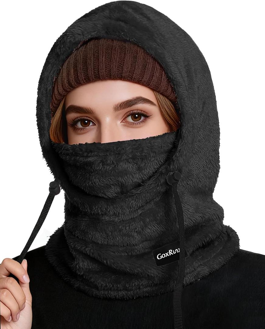 Ski Mask Fleece Balaclava, Winter Face Mask Windproof Neck Cover Warmer Hat Hood for Men Women (Black, M)