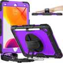 Timecity Case for iPad 9th/ 8th/ 7th Generation 10.2 inch - Heavy Duty Protective Cover with Screen Protector, Rotating Stand, Shoulder Strap & Pencil Holder | Kids-Friendly (Purple)