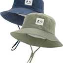 FURTALK Baby Sun Hat Smile Face Toddler Boys Girls Bucket Hat 0-5 Years Kids UPF 50+ Sun Protection Summer Hats (6-24 Months, Army Green+Navy)