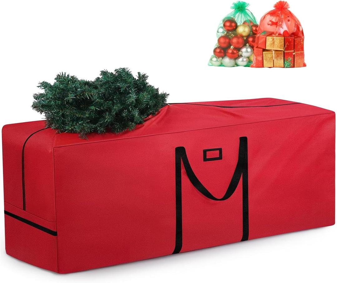 9Ft Christmas Tree Storage Bag - Heavy Duty 600D Oxford, Extra Large Capacity with Reinforced Handles & Dual Zipper for Artificial Christmas Trees, Holiday Decorations & Ornaments (Red, 65x20x30in)