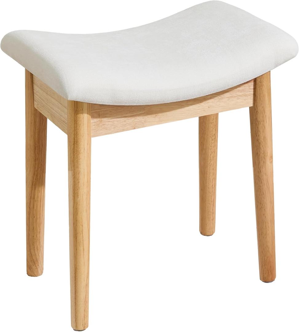 Royal Windsor Vanity Stool with Saddle Cushion, 18 Inch Makeup Vanity Chair for Living Room, Modern Foot Stool Ottoman Piano Bench,Small Upholstered Bench for Bedroom, Beige (10.2"d Beige+wood Grain)