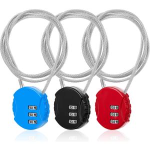 3 Pieces Cable Luggage Locks 3 Digit Combination Locks Combo Locks Wire Stroller Locks TSA Approved Padlocks for Travel Bike Backpack Cabinet, 30 Inch Wirerope (Black,Blue,Red)