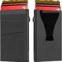 Slim Wallet for Men, Pop Up Card Holder Wallet RFID Blocking, Minimalist Metal Bussiness Credit Card Wallet with Money Clip & Pockets, Aluminum Thin Front Pocket Wallet (Black)