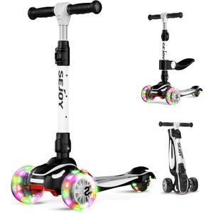 Sejoy Toddler Kick Scooter for Kids with 3 Wheels Extra-Wide Childrens Foldable Toy Scooter with Adjustable Height/Handlebars & Folding Seat for Kids Ages 3+ (Black)