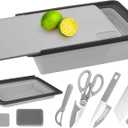 Camping Cutting Board Set - 7-in-1 Portable Foldable Chopping Board with Knife, Vegetable Washing Basket, Kitchen Essentials for Camping, RV, Picnic, Travel & Outdoor Cooking (Gray)