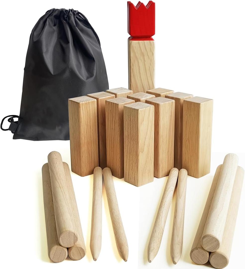 Kubb Game Set - Hardwood Viking Games - KUBB Throwing Outdoor Games (Kubb Red, 5 x 5 x 30cm -King)