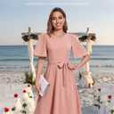 Bbonlinedress Women Midi Vintage Cocktail Party Tea Dress Short Sleeve Formal Wedding Guest Church Modest Dress (Pink, XL)
