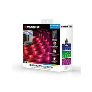 Monster 100' RGB LED Light Strip Indoor: 100ft Multicolor USB Powered Tape Lights, 540 LEDs, 4 Settings, CR2025 Battery