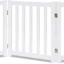 LZRS 3-Panel Wooden Free Standing Foldable Dog Gate Indoor  24" High,Step-Over Safety Pet Gate for Doorways, Stairs, Hallways, Indoor Dog Barrier for Small to Medium Dogs & Puppies, White