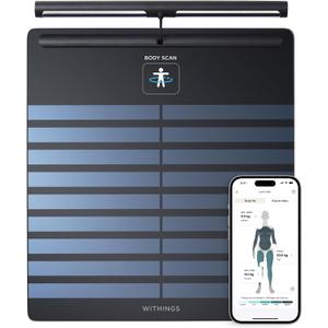 WITHINGS Body Scan - Smart Scale with Segmental Body Composition Analysis, Weighing Scales Body Weight & Vascular Age, Visceral Fat, Heart Rate, iOS/Android, Black 