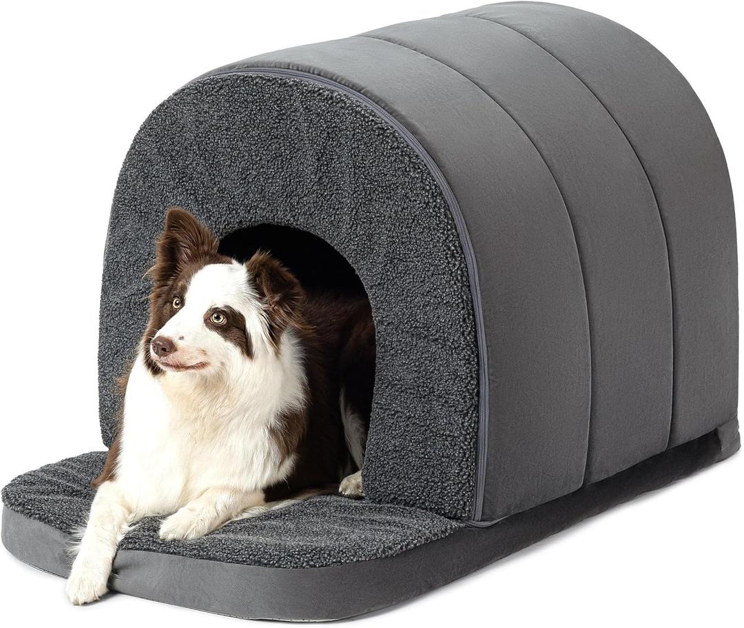 Indoor Dog House - Orthopedic Dog Tent Bed w/Egg-Crate Foam - Pet Bed with Cover Cave - Waterproof Lining - Nonskid Bottom, Ideal for Large Breeds & Fits 36-Inch Crate - 35"x22" (Charcoal)
