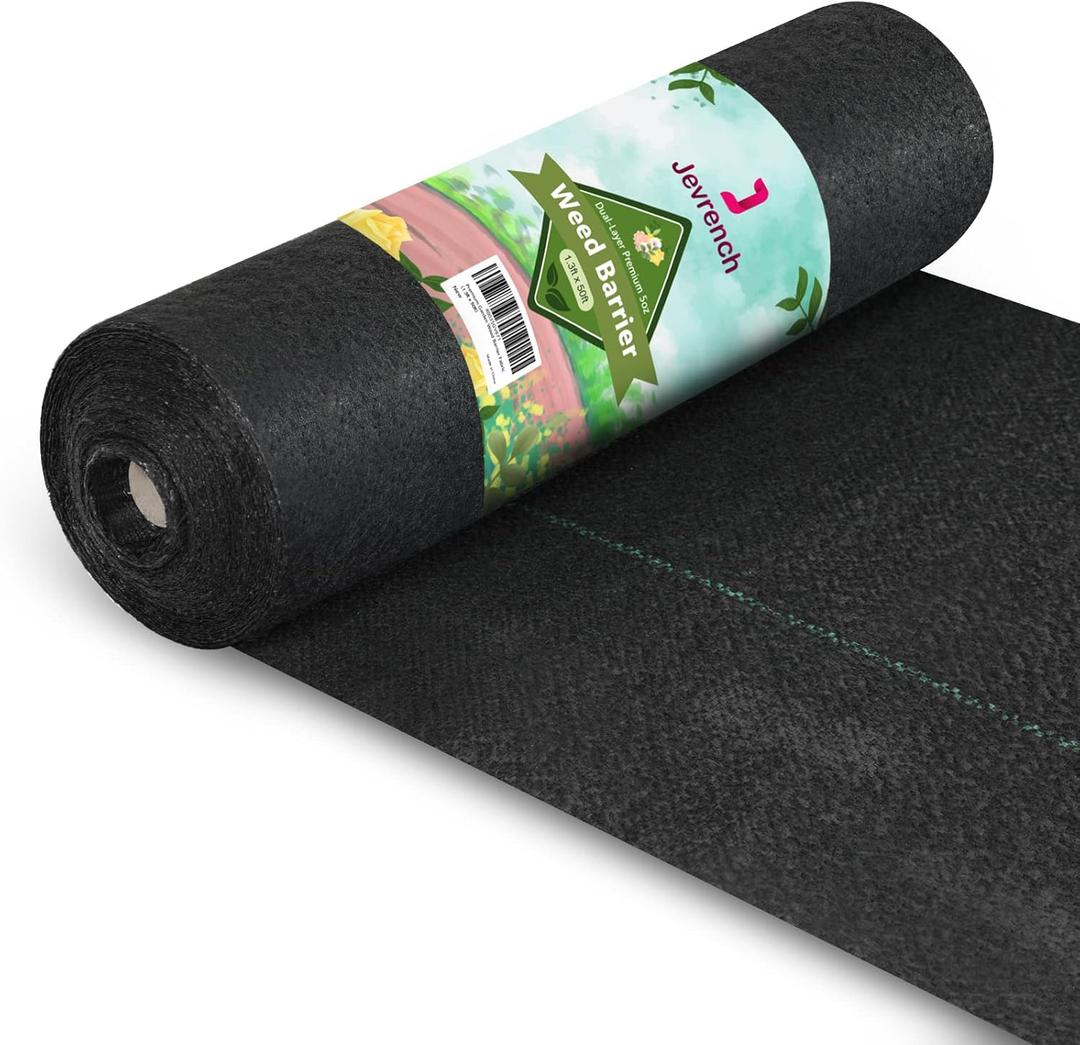 Jevrench 5oz Weed Barrier Landscape Fabric Heavy Duty, 1.3ft x 50ft Dual-Layer Premium Garden Landscaping Fabric, Ground Cover Weed Control Fabric Outdoor Weed Mat Garden Lawn Fabric