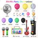 Amandir 80s 90s Theme Party Decorations, 90Pcs Balloon Garland Kit 6PCS Disco Ball Radio Boom Box Retro Mobile Phone Guitar Microphone Foil Balloons for Back to 80s 90s Hip Hop Birthday Supplies
