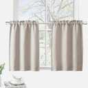 Kitchen Curtains 36 Inch Length Kitchen Curtains and Valances Set,Privacy Linen Textured Blackout Bathroom Curtain Window Treatments,Rod Pocket 25 Inch Wide 2 Panels-Dark Beige