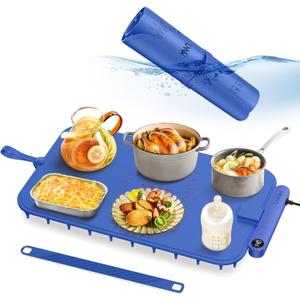 Waterproof Food Warming Mat, Color-Changing Electric Heating Tray with 6-Level Temperature Control, 1-6h Timers, Dishwasher-Friendly Food Warmer Mat for Parties, Buffets, and Kitchen Use. (Blue)