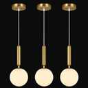 Modern Hanging Light Fixture Pendant Lighting for Kitchen Island Mid Century Gold Pendant Lights with Globe Milky White Glass Pendant Light for Bedroom Bathroom Entryway (3 Pack)